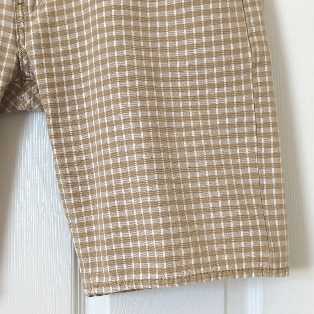 Levi's 504 Classic Checkered Plaid Regular Fit Jean Shorts Tan Brown White 38